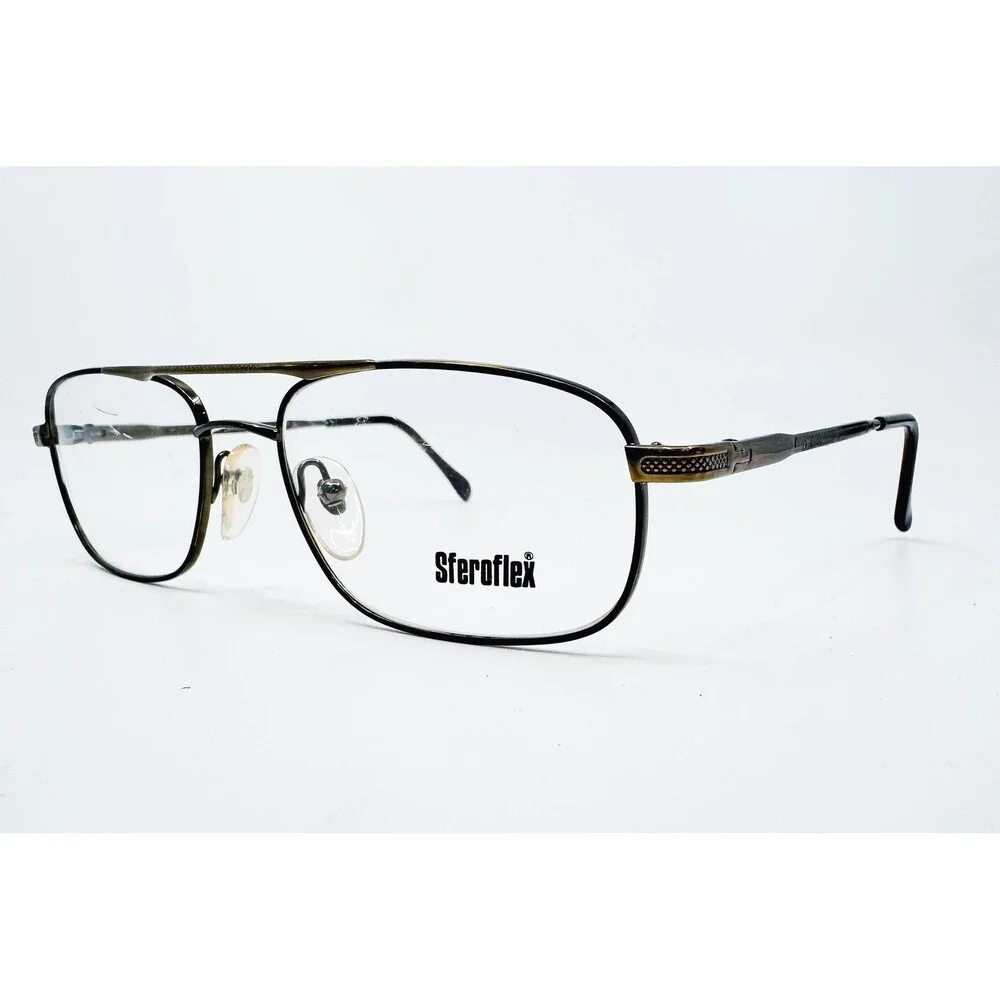 Sferoflex Eyeglass Frames Mens Black Gold Aviator 2085 292 54-17-135